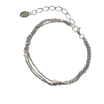 Armbånd i rhodineret/forgyldt sterlingsølv med ferskvandsperler 16+4cm from San - Links of Joy