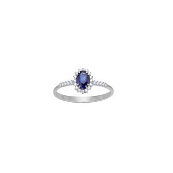 14kt. hvidguldsring roset  m/safir og dia 0.104ct W/SI from Siersbøl