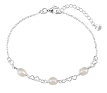 Armbånd sølv rhodineret ferskvperler hjerter from L&G