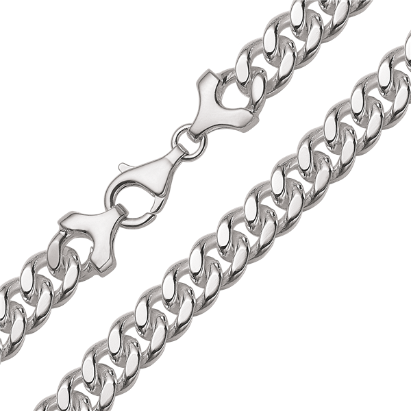Silver Curb Facet Necklace, 9 mm wide and 45 cm long