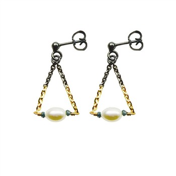 Earrings 925/585 - Oxidised  w.Pearls & Blue Diamonds Pr.par from San - Links of Joy