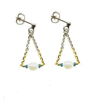 Earrings 925/585 -Rhodium w.Pearls & Blue Diamonds Pr.par from San - Links of Joy