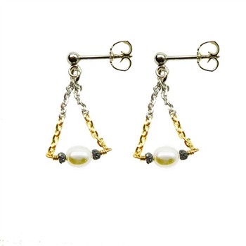 Earrings 925/585 -Rhodium w.Pearls & Black Diamonds Pr.par from San - Links of Joy