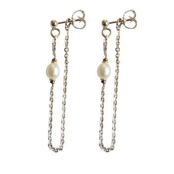 Earrings 925/585 -Rhodium w.Pearls & Black Diamonds Pr.par from San - Links of Joy