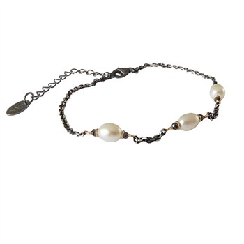 Bracelet & Necklace 925/585 -Black Rhodium w. Pearls & Black Diamonds 42+8cm from San - Links of Joy