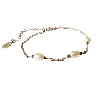 Bracelet & Necklace 925/585 - Rhodium w.Pearls & Black Diamonds 42+8cm from San - Links of Joy