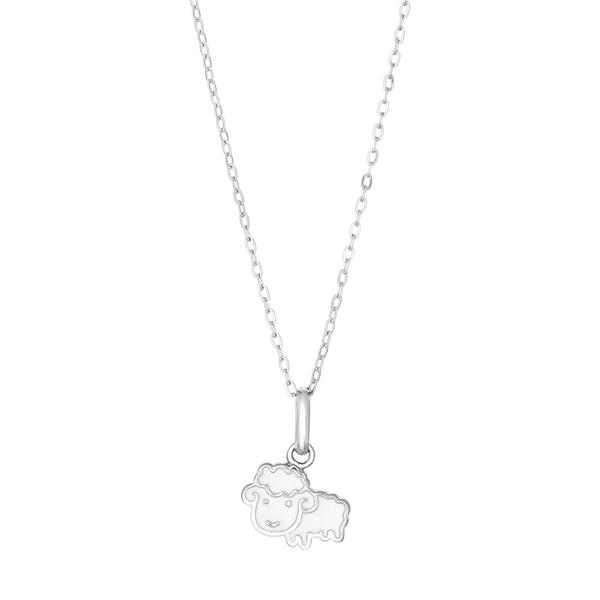 Sheep-shaped silver pendant on a simple link chain, attached with a loop.