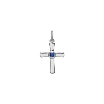 Siersbøl Rhd. silver cross pendant with synthetic sapphire 18 x 12 mm