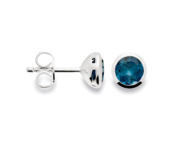 925/- Ørestikker rho. Pol. topas London Blue1.24ct from Bastian Inverun