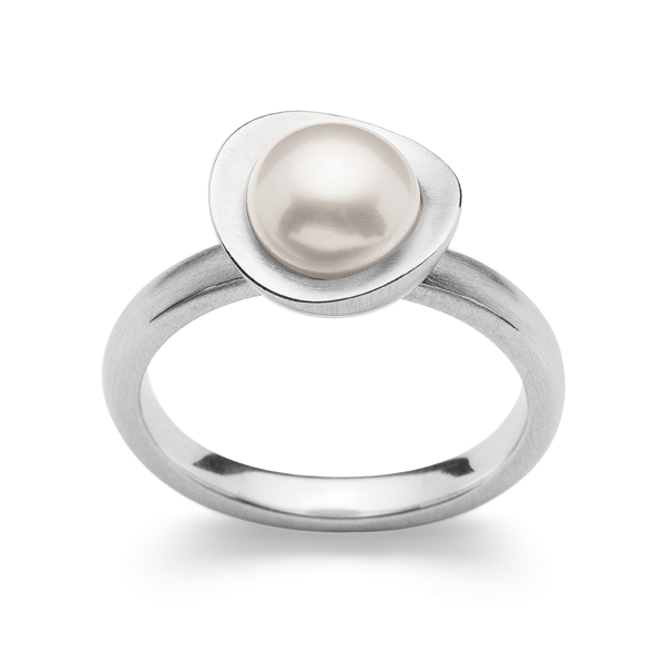 925/- Ring, mat rho., hvid kulturperle 2.66ct from Bastian Inverun