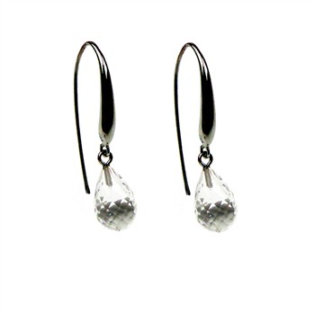 Earrings with clear teardrop crystals and black rhodium-plated hooks.