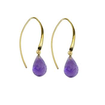 Earrings with teardrop-shaped amethyst stones, gold-plated hoop, elegant and simple style, 12x8mm.