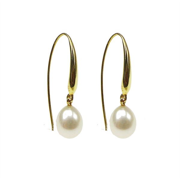 Perleøreringe  Forgyldt/Hvid Ferskvandsperle ca.11x9mm Forgyldt from San - Links of Joy