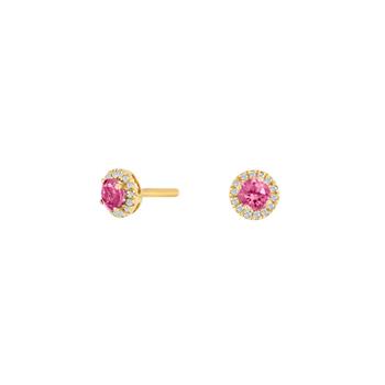 14kt. guldørestikker m/dia 0.05ct W/SI+pink topas from Siersbøl