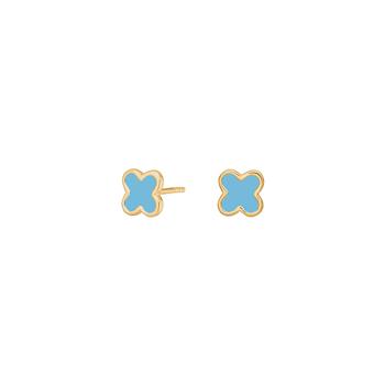 Clover-shaped earrings with blue epoxy center and shiny metallic outline from Noa Kids.