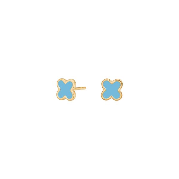 Clover-shaped earrings with blue epoxy center and shiny metallic outline from Noa Kids.
