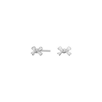 Silver bow-shaped earrings with posts, designed as small bows, from Noa Kids.
