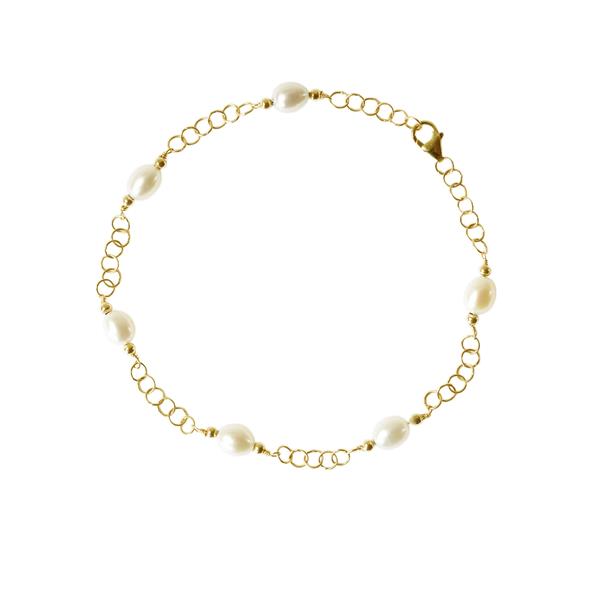14kt armbånd & halskæde med Hvide Ferskvandsperler 18cm from San - Links of Joy