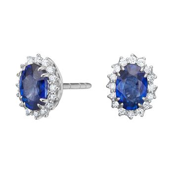 14kt. hvidguldsørestikker roset  m/safir og dia 0.128ct W/SI from Siersbøl