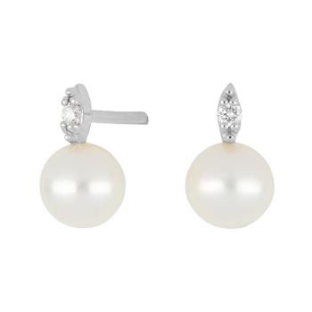 14 kt. hvidgulds ørestikker m/perle og dia. 0.044ct W/SI from Siersbøl