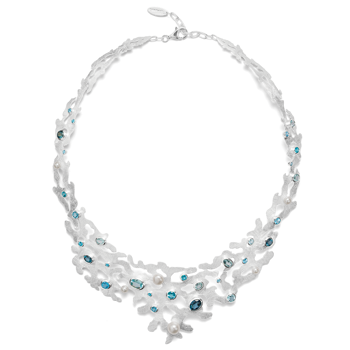 925/- Collier mat, blå topas, kulturperle, 17,42ct from Bastian Inverun