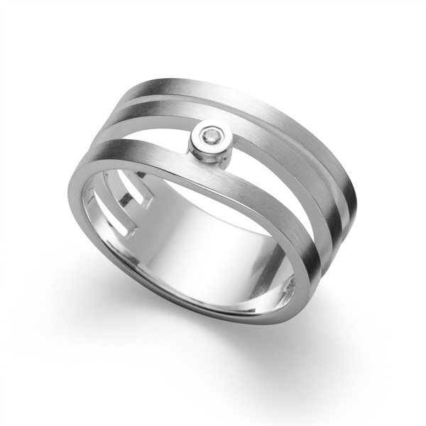 925/- Ring, mat rho., brillant 0,02ct W-SI from Bastian Inverun