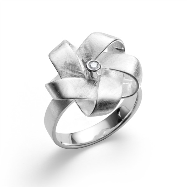 925/- Ring, mat rho., brillant 0,03ct W-SI from Bastian Inverun