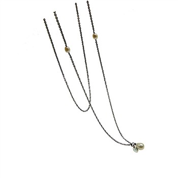 Halskæde - Sort rhodineret/Ferskvandsperle 90cm from San - Links of Joy