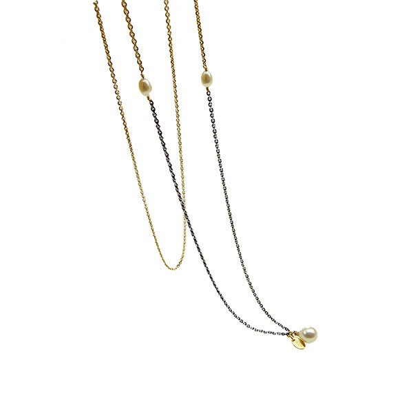 Halskæde - Forgyldt/Sort rhodineret/Ferskvandsperle 70cm from San - Links of Joy