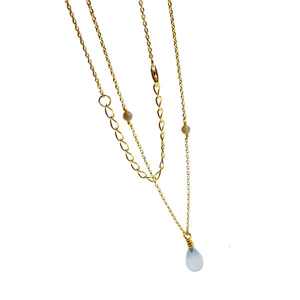 Halskæde med Chalcedon & Rå Diamanter 42+8cm from San - Links of Joy
