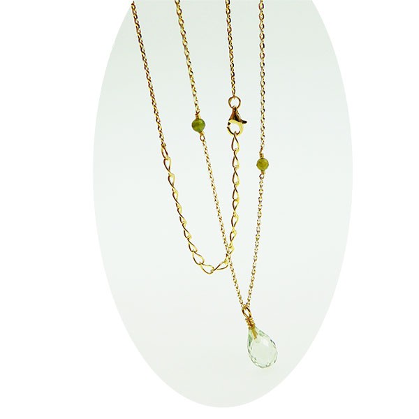 Halskæde med Prasiolit/Grøn Ametyst & Rå Diamanter 42+8cm from San - Links of Joy