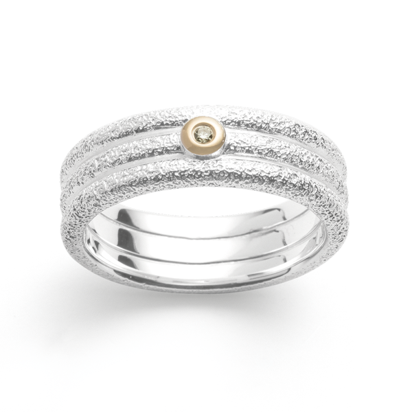 925/- Ring, fg 14K mat/børstet, 0,015ct from Bastian Inverun