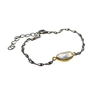 Armbånd - Forgyldt/sort-blank rhodineret med Barok Ferskvandsperle 16+4cm from San - Links of Joy