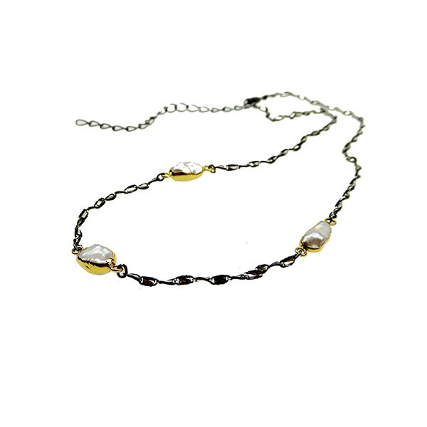 Halskæde - Forgyldt/sort-blank rhodineret med Barokke Ferskvandsperler 42+8cm from San - Links of Joy