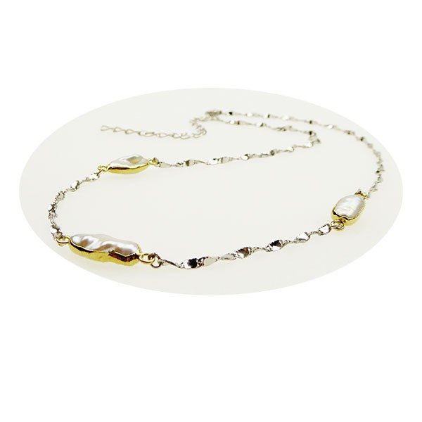 Halskæde - Forgyldt/Rhodineret med Barokke Ferskvandsperler 42+8cm from San - Links of Joy