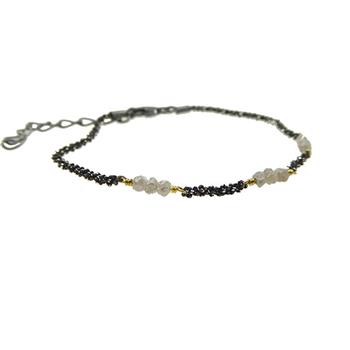 Bracelet & Necklace - Oxidised/Goldplated w. grey Raw Diamonds 18+4cm from San - Links of Joy