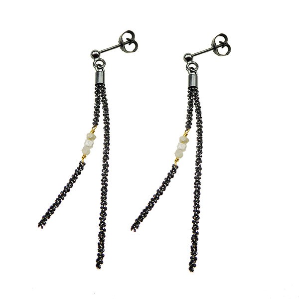 Earrings - Oxidised/Goldplated w. grey Raw Diamonds Oxyderet pr.par from San - Links of Joy