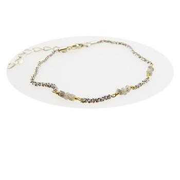 Bracelet & Necklace - Rhodium/Goldplated w. grey Raw Diamonds 18+4cm from San - Links of Joy