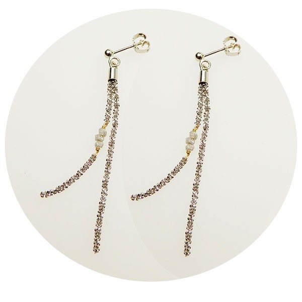 Earrings - Rhodium/Goldplated w. grey Raw Diamonds Rhodineret pr.par from San - Links of Joy