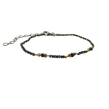 Bracelet & Necklace - Oxidised/Goldplated w. Raw Diamonds-multi colour 18+4cm from San - Links of Joy