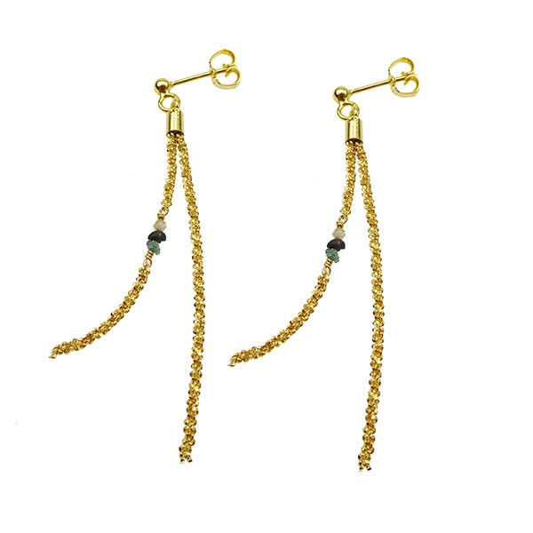 Earrings - Goldplated w.Raw Diamonds - multi colour Forgyldt pr.par from San - Links of Joy