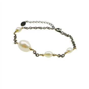 Armbånd & halskæde - oxyderet/forgyldt m.Ferskvandsperler 18+4cm from San - Links of Joy