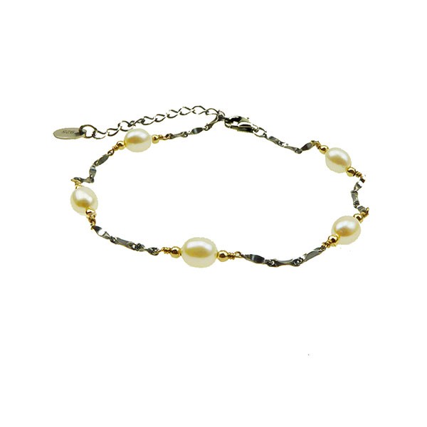Armbånd & halskæde i Sterlingsølv m.14kt guld & ferskvandsperler 18+4cm from San - Links of Joy