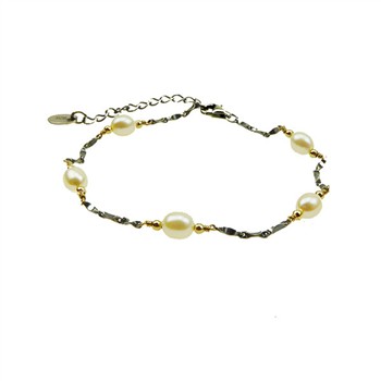 Armbånd & halskæde - oxyderet/forgyldt m.Ferskvandsperler 18+4cm from San - Links of Joy