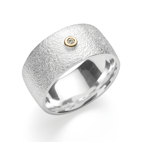 925/- Ring, fg tekstureret/blank, 0,02ct W-SI from Bastian Inverun