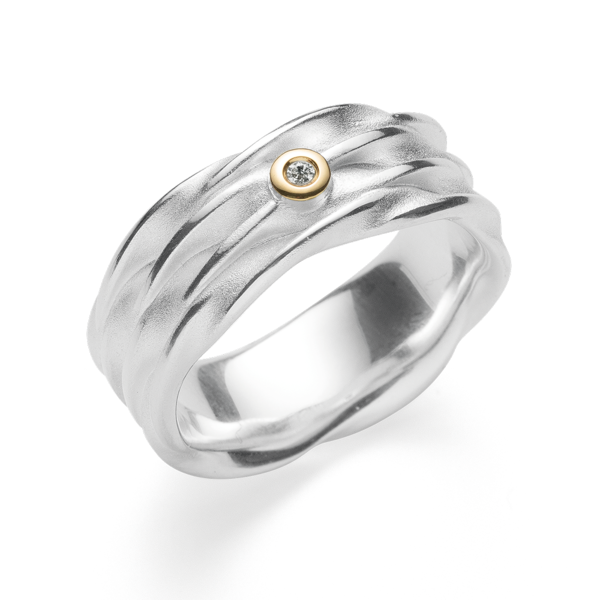 925/- Ring, fg, rho., tekstureret/blank, 0,015ct  from Bastian Inverun