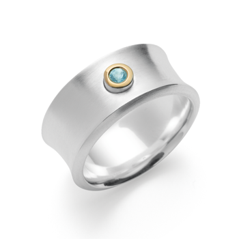 925/- Ring, fg 18K mat/blank, blå topas 0,08ct from Bastian Inverun
