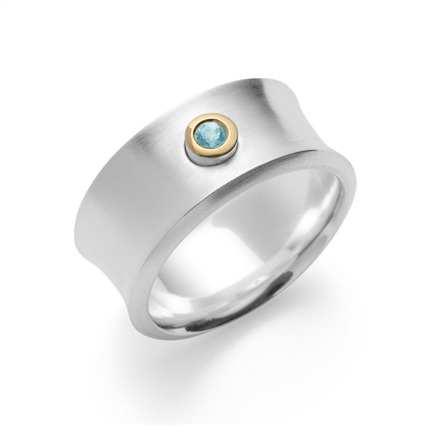 925/- Ring, fg 18K mat/blank, blå topas 0,08ct from Bastian Inverun