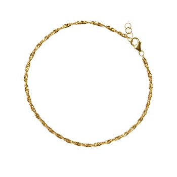 Gold twisted chain with clasp and extension rings, circular layout, uniform thickness.