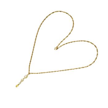 Halskæde i 9kt singapore kæde med ferskvandsperler og citrin 38cm from San - Links of Joy